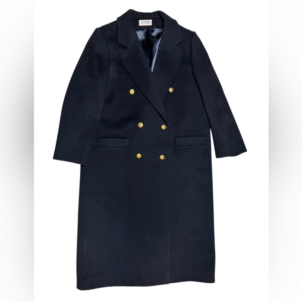 Vintage 100% Pure Wool Coat J.G. Hook Navy Double Breasted Gold Buttons USA Made